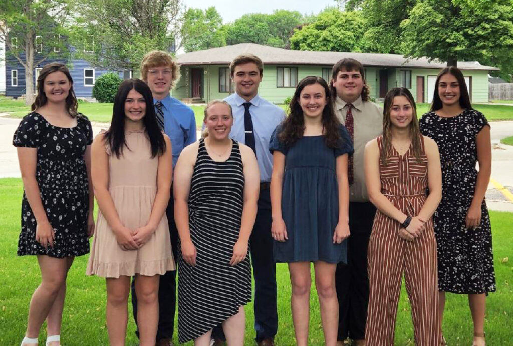 Queen and King candidates for next month’s 2022 O’Brien County Fair are from left, front, Morgan Grooters, Makenzie Meyer, Payton Farquhar and Madisen Fischer; back, Samantha Wilbur, Grant Wagner, Dain Moermond, Jackson Albert and Grace Fuhrman.