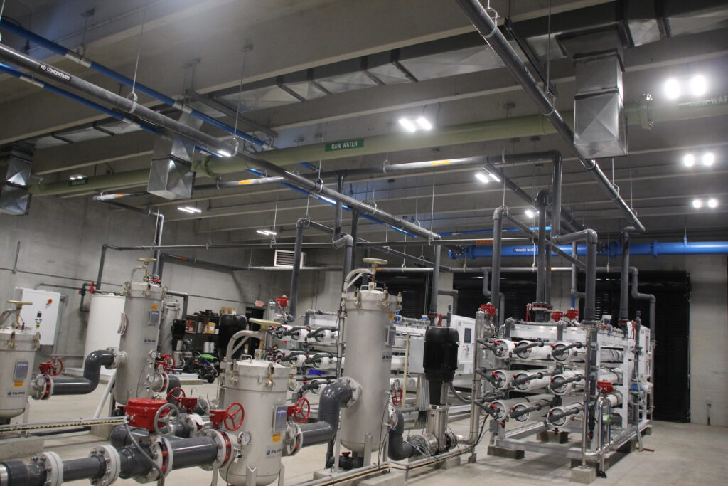 A picture of the osmosis trains that helps filter the water that comes into the new water treatment facility.