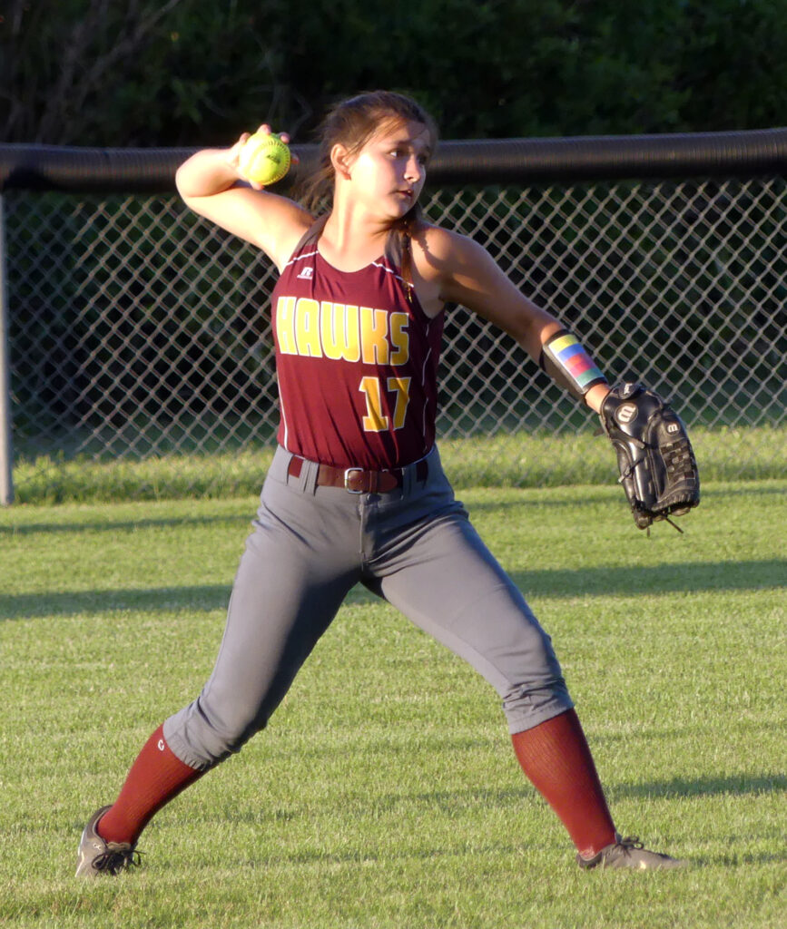 Left fielder Addison Sheeler throws the ball back to the infield after a GTRA base hit.