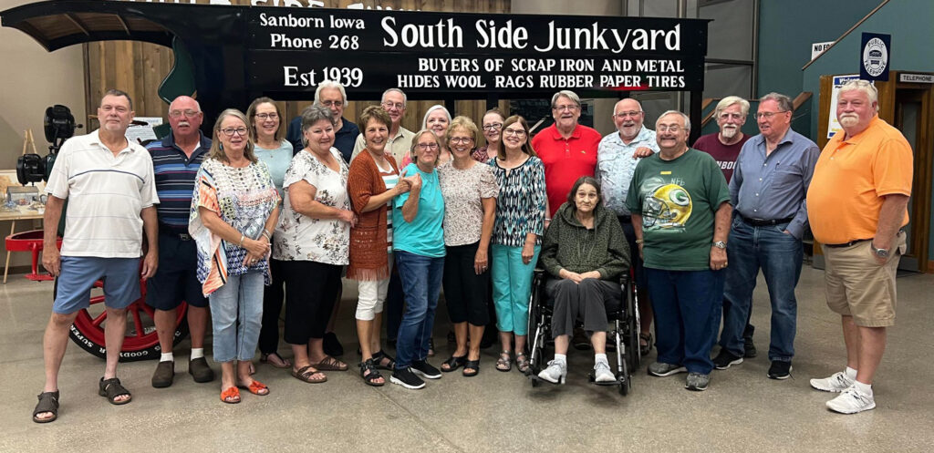 The Sanborn High School Class of 1972 held their 50th class reunion at Vander Haag’s Yesterdays Memories Museum Saturday evening July 23. Class members pictured are, from left, front, Marla (Geerdes) Minear, Meg (Petrich) Zach, Luie (Klever) Schiphoff, Sharon (Redman) Irwin, Anne (Menke) Jaycox, Lori (Sanders) Brinkman, Dianne (Ruisch) Lagoo, Glenn Chrisman; back, Allan Egdorf, Rex Raymond, Rebecca (Hakeman) Suckow, Bob Ellett, Mark Keedy, Vicki (Peterson) Dummett, Carla (Goldhorn) Caraconcea, Mike Foley, David Marra, Richard Wilson, Joe McCarty, Steven Holz.
