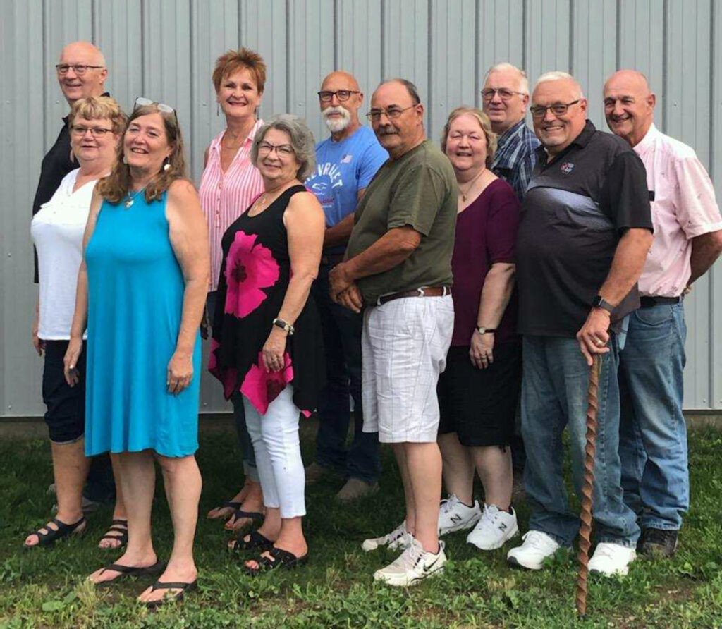 Members of the Sanborn High School Class of 1974 gathered Saturday evening July 23 at the Dan Verrips home. Pictured are, from left, front, Gail (Holz) Geiser, Joan (Schott) Walthour, Patti (Enger) Winkler, Mike Dummett, Darla (Vos) Brown, Steve Vanden Berg; back, Kevin Groendyke, Jane (Beyer) Stannard, Dan Verrips, Bill Stallman, Dennis Brown. Not present for the photo was Diane (Dorman) Egdorf.