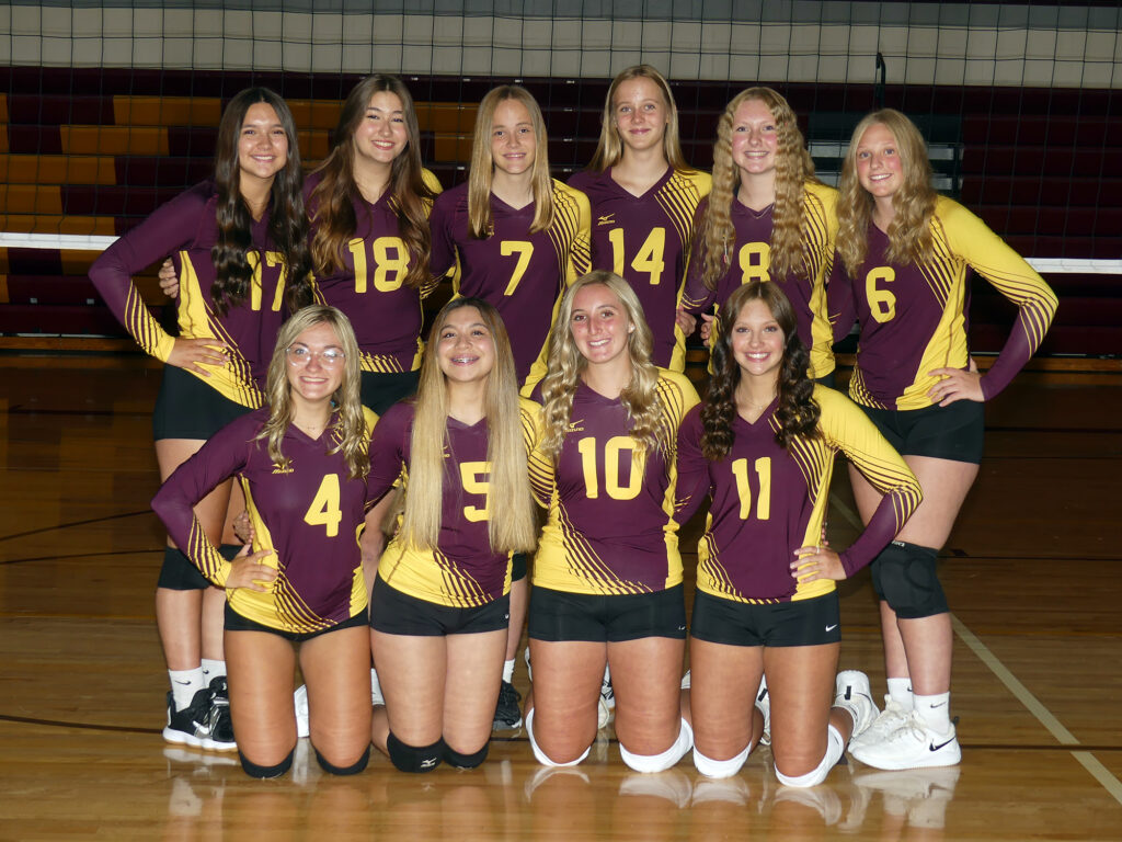 HMS JV VOLLEYBALL: from left, front, Kya Christofferson, Jamie Diaz, Heather Elgersma, Kinsey Schirmer; back, Addy Sheeler, Maddy Torres, Megan Otto, Moriah Otto, Eliza Tewes, Samantha Berends.